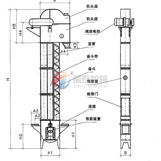 TH斗式提升機外形結(jié)構(gòu)圖